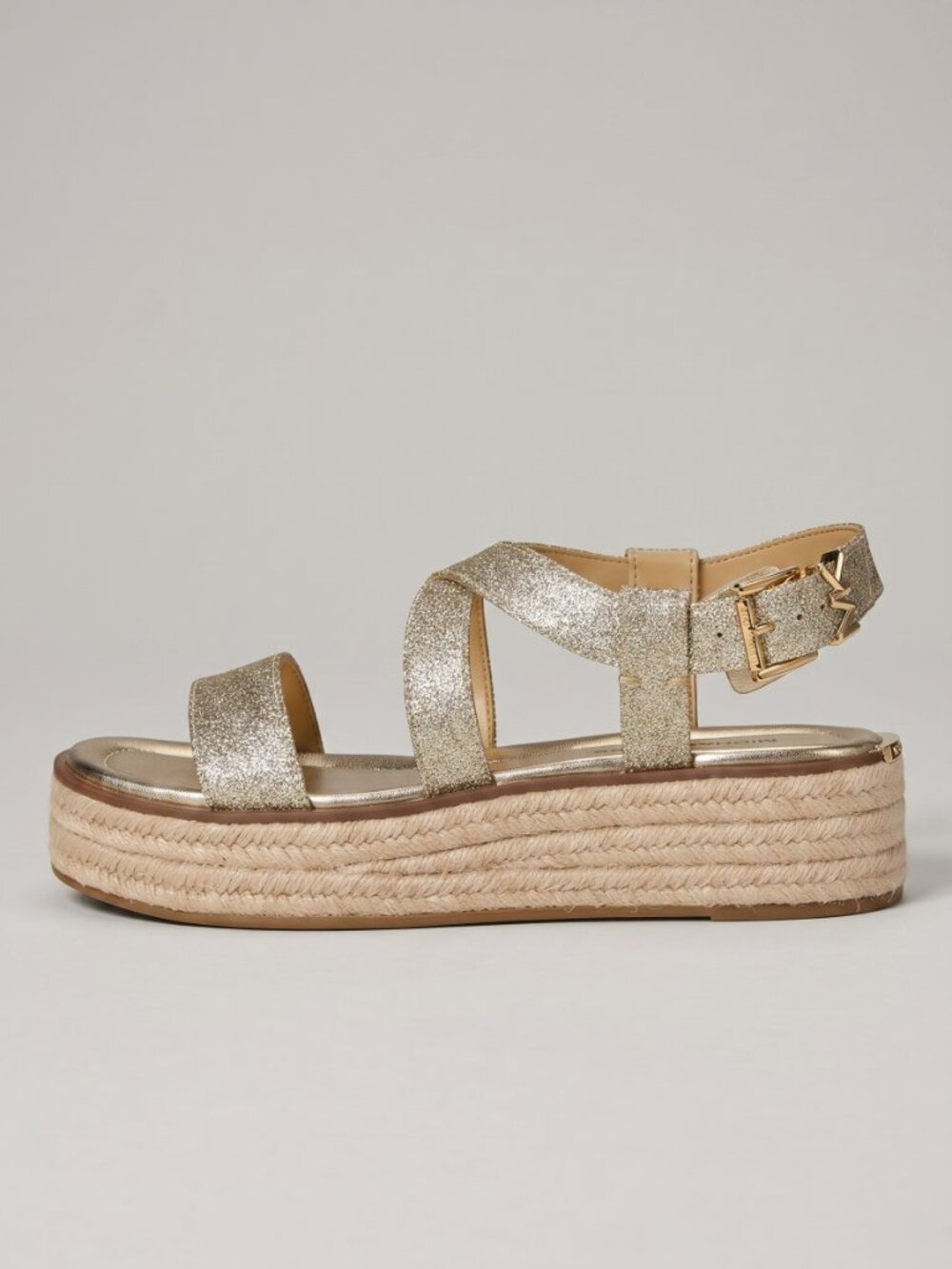 Michael Kors Lynn Espadrille Sandals Gold Metallic Leather Jute Sole Platform - Picture 6 of 7
